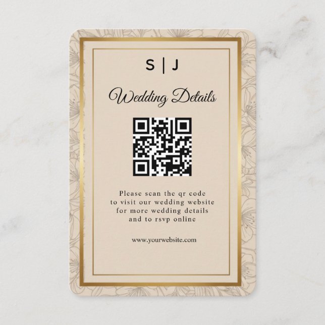 Elegant Gold Frame QR Code Wedding Details Tilläggskort (Framsida)