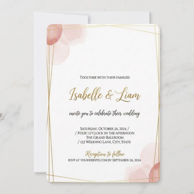 Elegant Gold Frame Wedding Invitation | Minimalist Inbjudningar (Framsida)