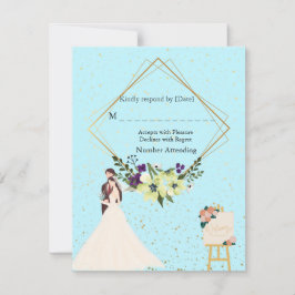 Elegant Gold Geometric Dusty Blue RSVP Card OSA Kort