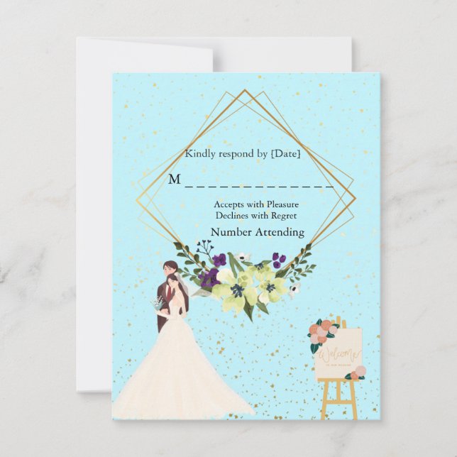 Elegant Gold Geometric Dusty Blue RSVP Card OSA Kort (Framsida)