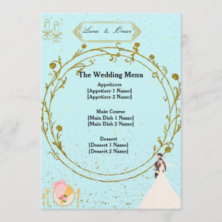 Elegant Gold Geometric Dusty Blue Wedding Menu  Meny