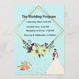 Elegant Gold Geometric Dusty Blue Wedding Program 