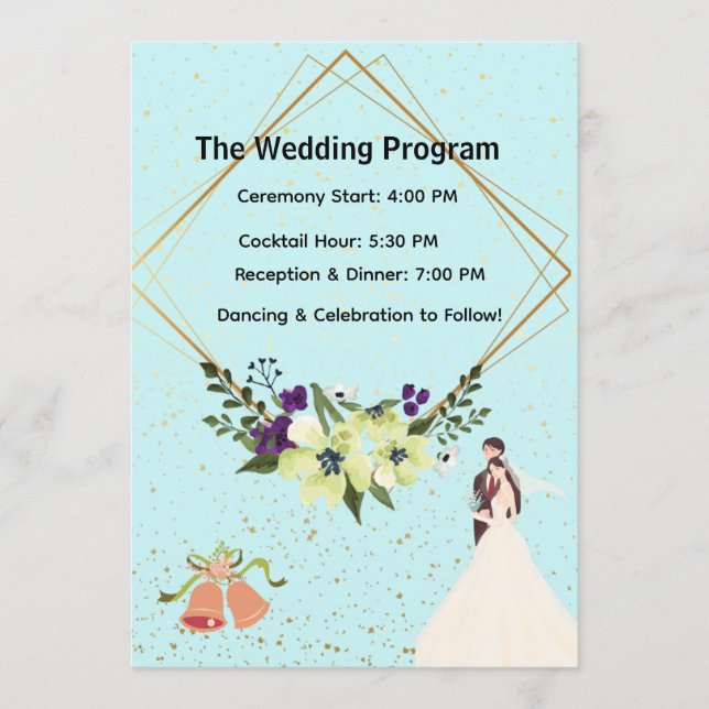 Elegant Gold Geometric Dusty Blue Wedding Program  (Framsida)