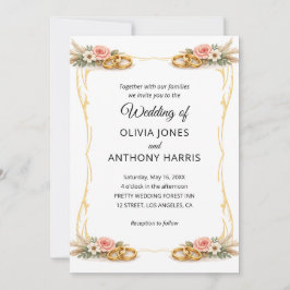 Elegant Gold Geometric Rustic Floral Wedding  Inbjudningar