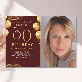 Elegant Gold Glitter Birthday 30th With Photo Inbjudningar