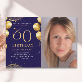 Elegant Gold Glitter Birthday 30th With Photo Inbjudningar