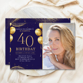 Elegant Gold Glitter Birthday 40th With Photo Inbjudningar