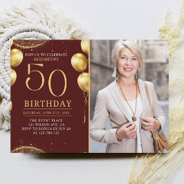 Elegant Gold Glitter Birthday 50th With Photo Inbjudningar