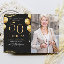 Elegant Gold Glitter Birthday 50th With Photo Inbjudningar