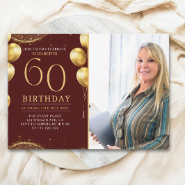 Elegant Gold Glitter Birthday 60th With Photo Inbjudningar