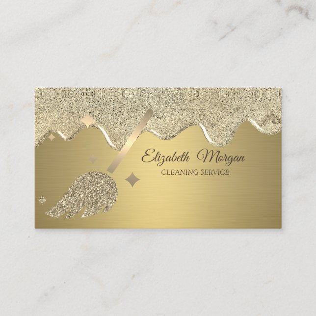 Elegant Gold Glitter Broom Drips Visitkort (Framsida)