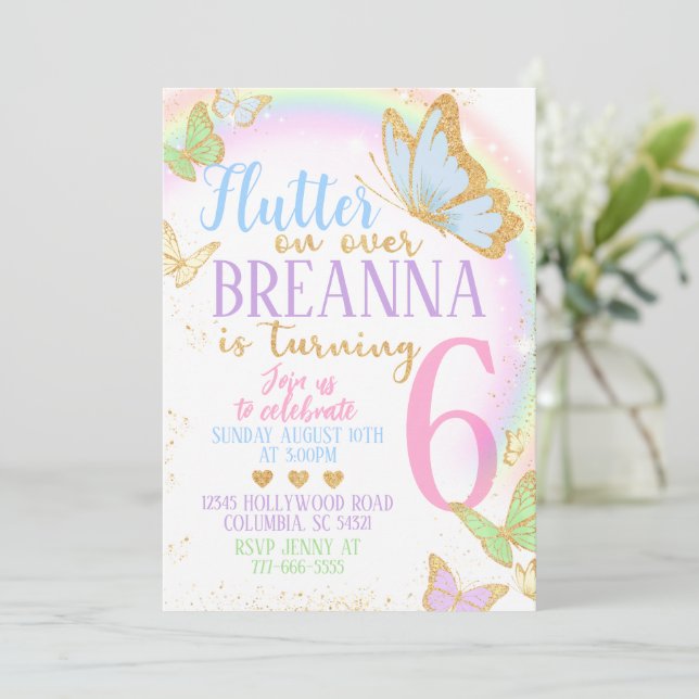 Elegant Gold Glitter Butterfly Birthday Party Inbjudningar (Stående Fram)