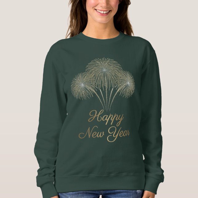 Elegant Gold Glitter Fireworks Happy New Year  T Shirt (Framsida)