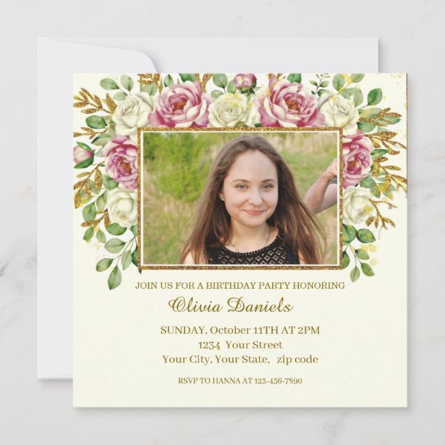 Elegant Gold Glitter Floral Frame Personalized (Framsida)