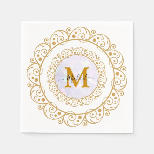 Elegant Gold Glitter Initial & Name Pappersservett (Framsidan)