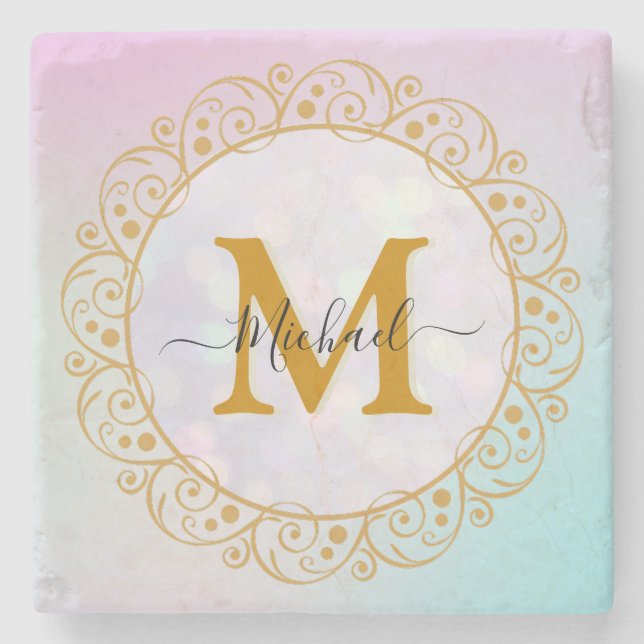 Elegant Gold Glitter Initial & Name Stenunderlägg (Framsidan)