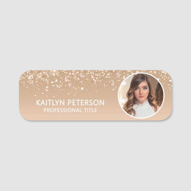 Elegant Gold Glitter Magnetic Employee Photo ID Namnbricka (Framsida)