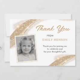 Elegant Gold Glitter Photo Birthday Tack Kort