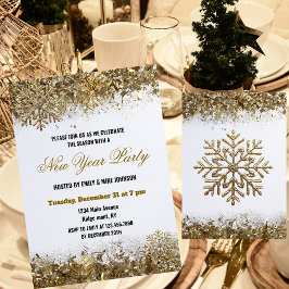 Elegant Gold Glitter Snowflake New Year Party Inbjudningar