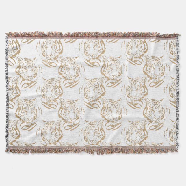 Elegant Gold Glitter Tiger Print White Design Filt (Framsidan)