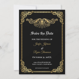 Elegant gold Gothic wedding save the date Meddelande