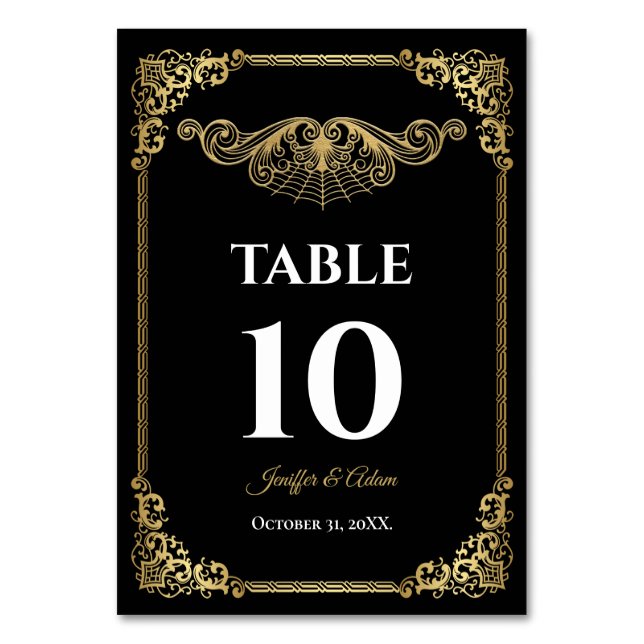 Elegant gold Gothic Wedding Table number Bordsnummer (Framsidan)
