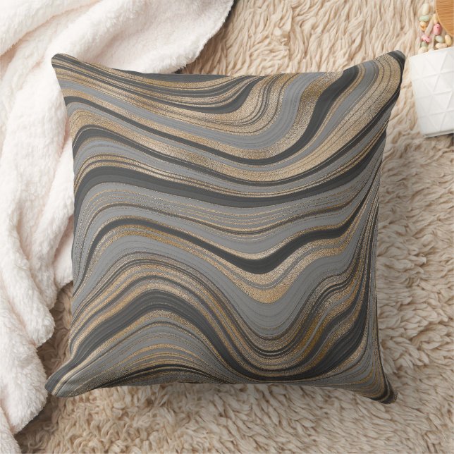 Elegant gold gray abstract kudde (Filt)