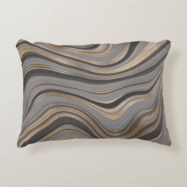 Elegant gold gray abstract prydnadskudde (Framsidan)