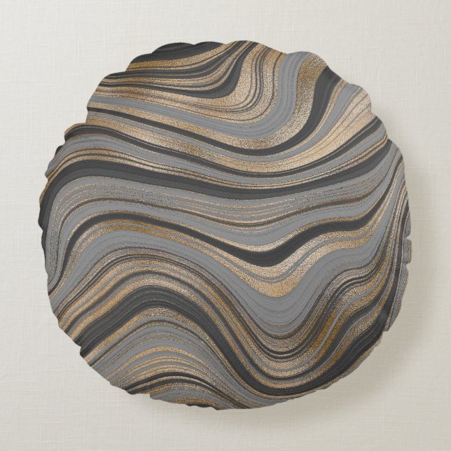 Elegant gold gray abstract rund kudde (Framsidan)