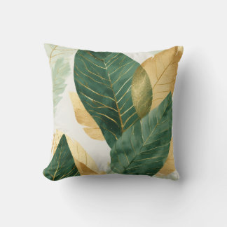 Elegant Gold & Green Botanical Leaves Throw Pillow Kudde