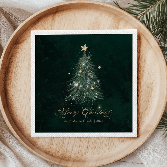 Elegant Gold Green Christmas Tree Holiday Pappersservett (Skapare uppladdad)