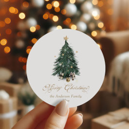 Elegant Gold Green Christmas tree Runt Klistermärke