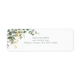 Elegant Gold Green Eucalyptus Wedding Returadress Etikett