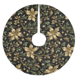Elegant Gold & Green Foliage Tree Skirt Julgransmatta Borstad Polyester