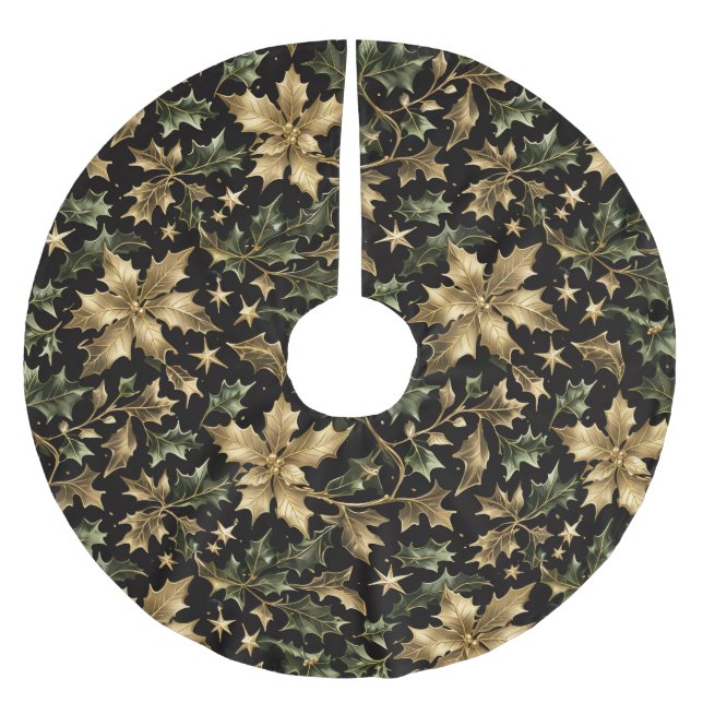 Elegant Gold & Green Foliage Tree Skirt Julgransmatta Borstad Polyester (Framsidan)