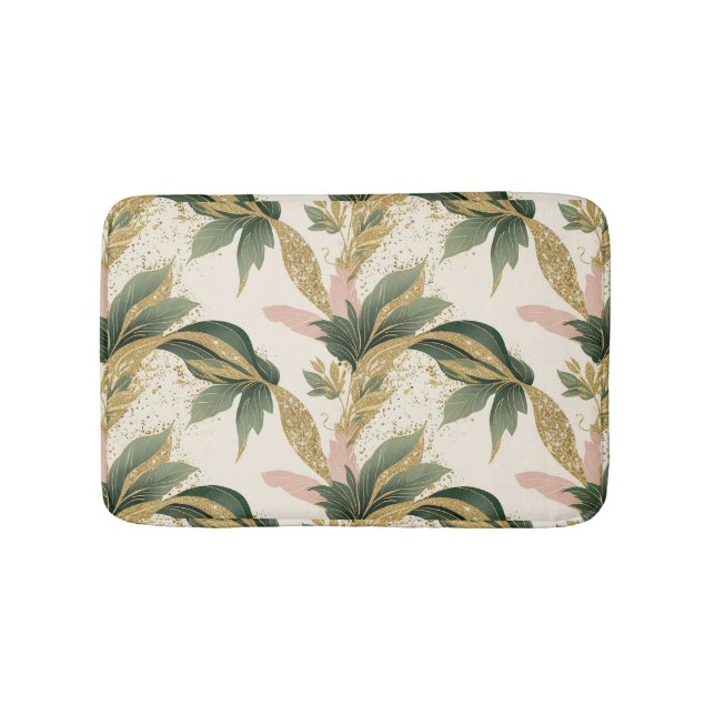 Elegant Gold & Green Leaf Pattern Touch of Pink Badrumsmatta (Framsidan)