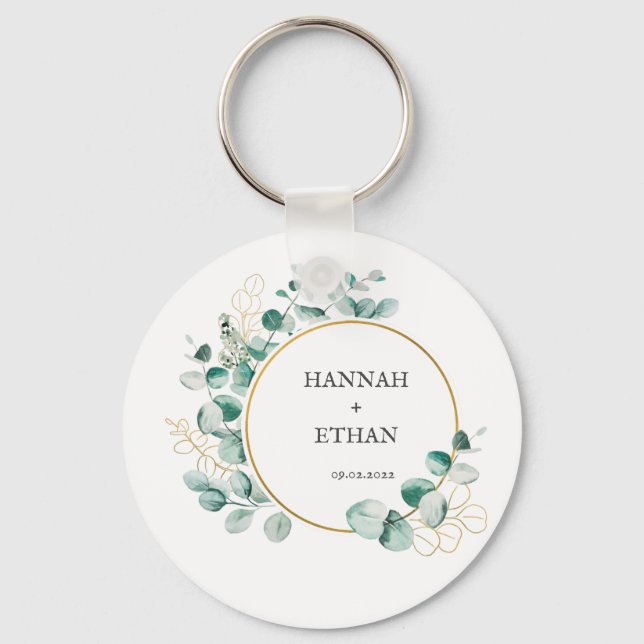 Elegant Gold Greenery Eucalyptus Personalized   Nyckelring (Framsida)