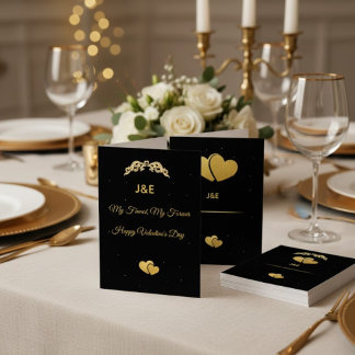 Elegant Gold Heart & Black Gradient Personalized V Inbjudningar