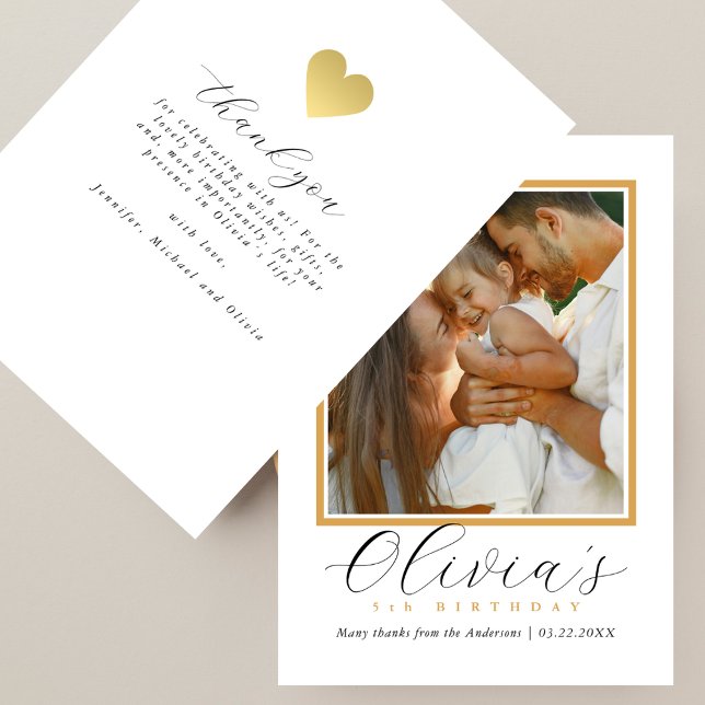 Elegant Gold Heart Script Photo Birthday Tack Kort (Skapare uppladdad)