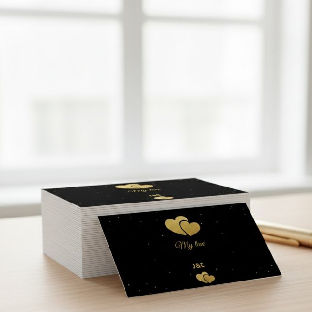 Elegant Gold Hearts Black Minimalist Profile Card Visitkort (Skapare uppladdad)