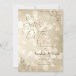 Elegant Gold Hearts Frame Bokeh Save The Date Spara Datumet