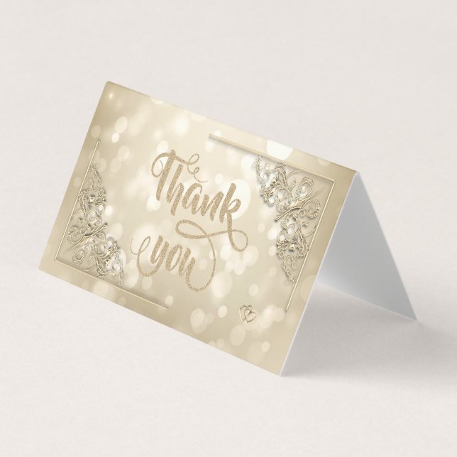 Elegant Gold Hearts Frame Bokeh Thank You Card Visitkort (Framsida)