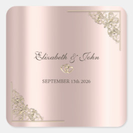 Elegant Gold Hearts Rose Gold Wedding  Fyrkantigt Klistermärke