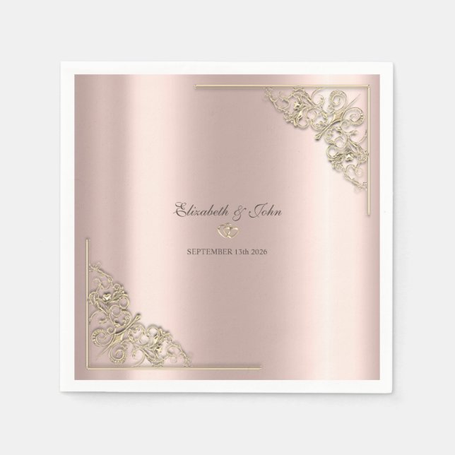 Elegant Gold Hearts Rose Gold Wedding  Pappersservett (Framsidan)
