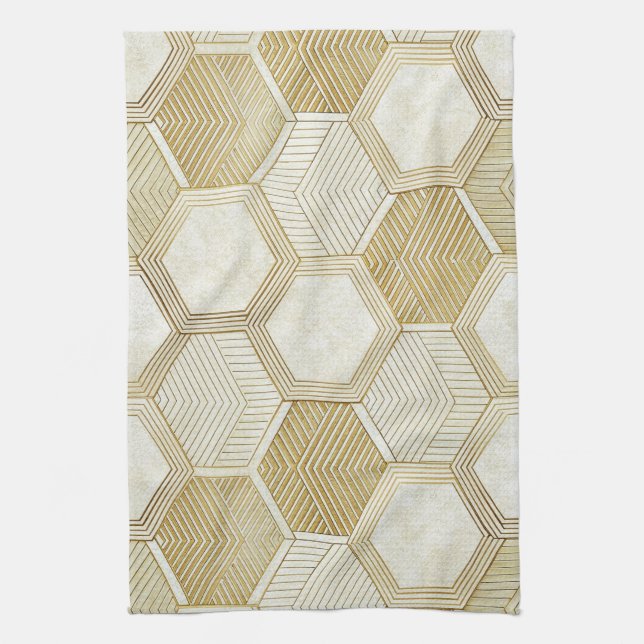 Elegant Gold Hexagon Geometric Pattern - Marble 2 Kökshandduk (Vertikal)