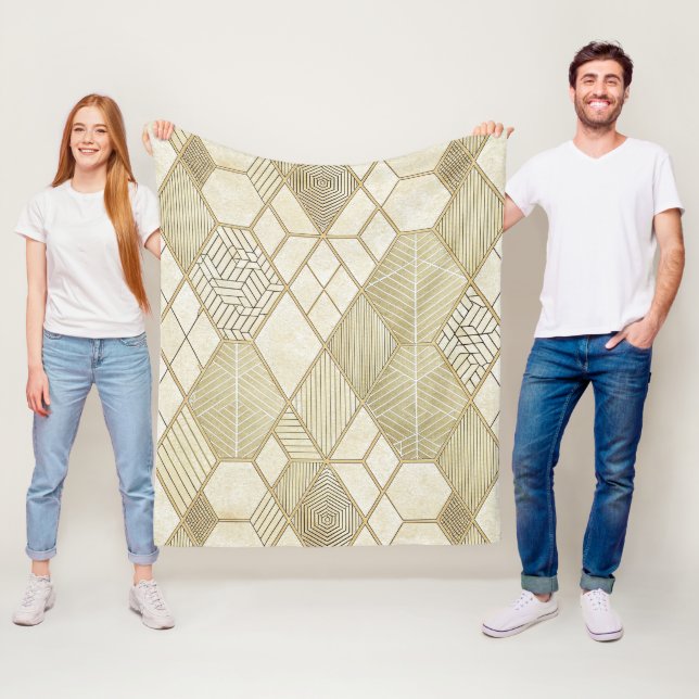 Elegant Gold Hexagon Geometric Pattern - Marble 4 Fleecefilt (På plats)