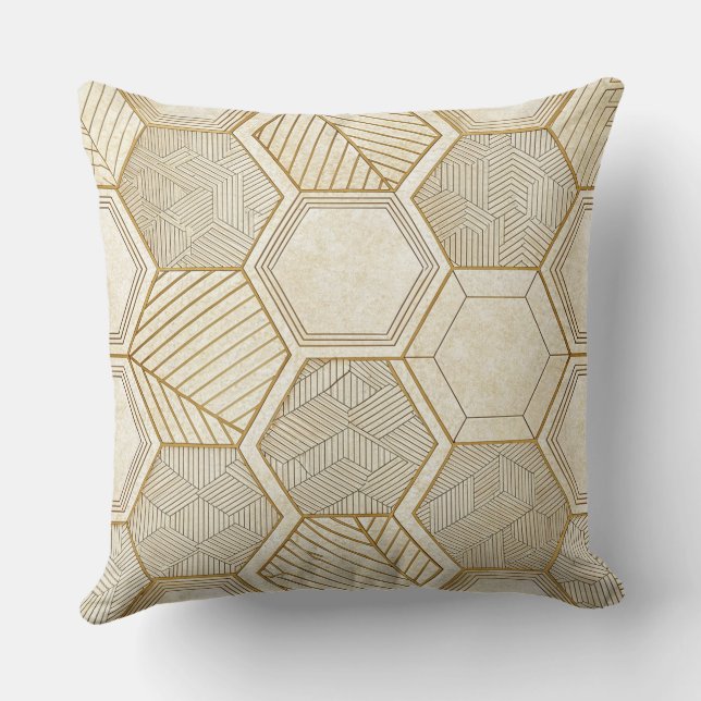 Elegant Gold Hexagon Geometric Pattern - Marble Kudde (Baksida)