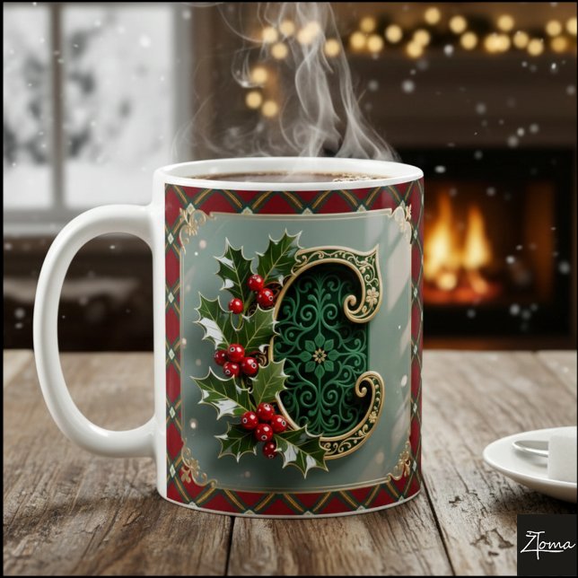 Elegant Gold Holly Christmas Initial Letter C Kaffemugg (Skapare uppladdad)