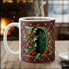 Elegant Gold Holly Christmas Initial Letter D Kaffemugg