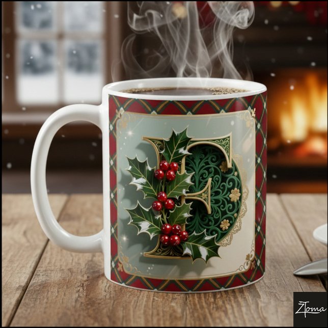 Elegant Gold Holly Christmas Initial Letter F Kaffemugg (Skapare uppladdad)